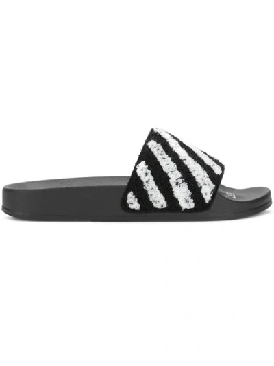 Off-white Striped Slide Sandals - Black