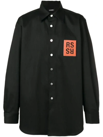 Raf Simons Oversized Logo Patch Denim Shirt In Black