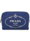 Prada Logo-print Cosmetic Pouch In Blue