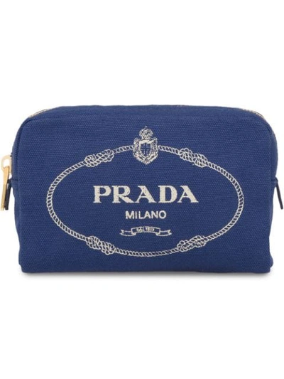 Prada Logo-print Cosmetic Pouch In Blue