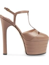 Gucci Porcelain Rose Stacked Platform Leather Heels In Neutrals