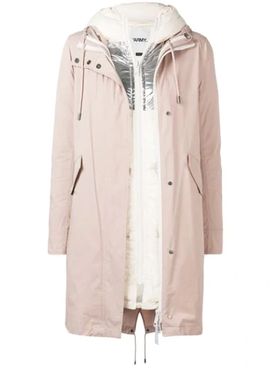 Yves Salomon Layered Hooded Coat In Pink