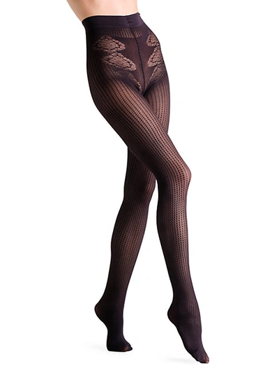 Fogal Colette Patterned Lace Pantyhose In Plum