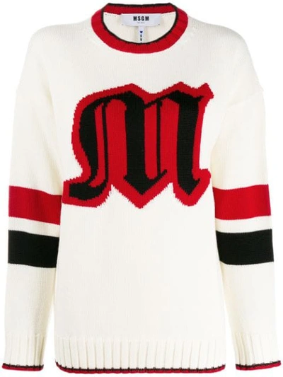 Msgm Oversized Logo Knit Sweater In White