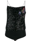 Pinko Sequin Bodysuit With Jewel Embroidery In Black