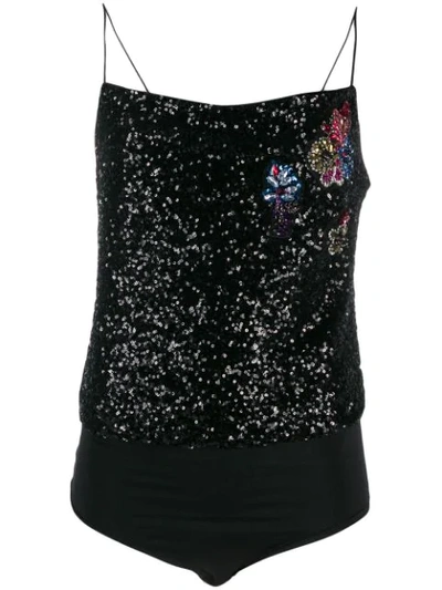 Pinko Sequin Bodysuit With Jewel Embroidery In Black