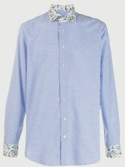 Etro Floral-trimmed Striped Shirt In Blue