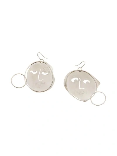 Jw Anderson Moon Face Drop Earrings In Silver