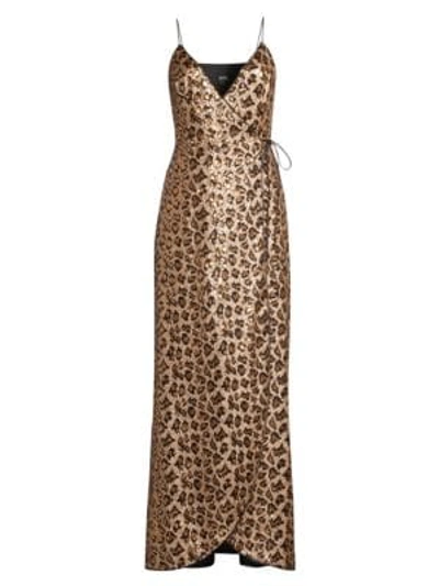 Aidan Mattox Leopard Sequin Wrap Gown In Gold Mutli