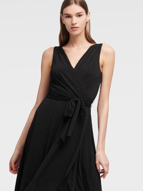 Donna Karan Matte Jersey Faux Wrap Dress In Black | ModeSens