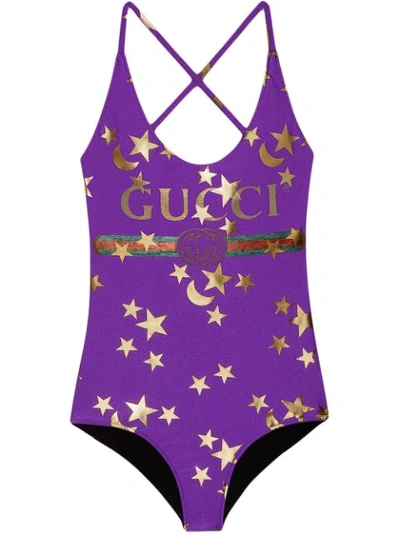 Gucci Sparkling Swimsuit With  Logo In Purple