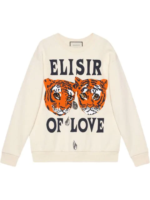 Gucci Tiger Print Sweatshirt White | ModeSens