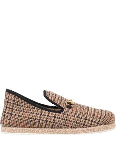 Gucci Check Wool Horsebit Loafers In Neutrals
