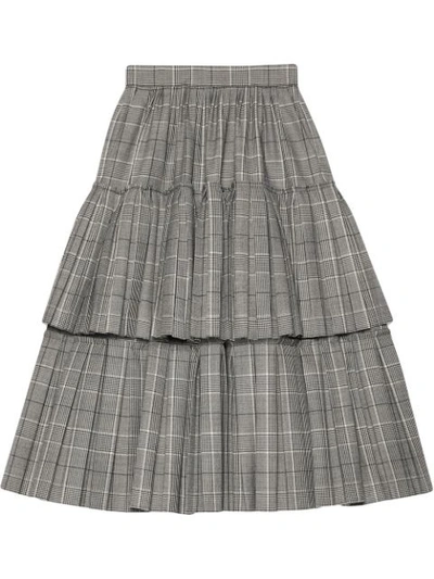 Gucci Prince Of Wales Check Wool Skirt In 9024 Grey