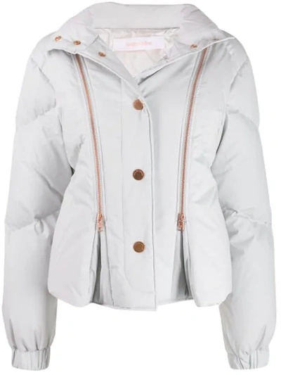 See By Chloé Double Zip Front Padded Jacket In White