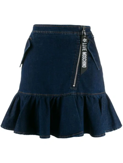 Love Moschino Ruffled Hem Denim Skirt In Blue