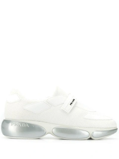 Prada Touch Strap Trainers In Bianco+argento