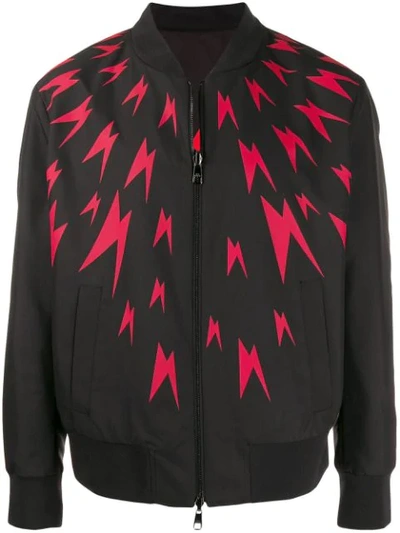 Neil Barrett Thunder Bolt Zip-up Bomber Jacket In Black