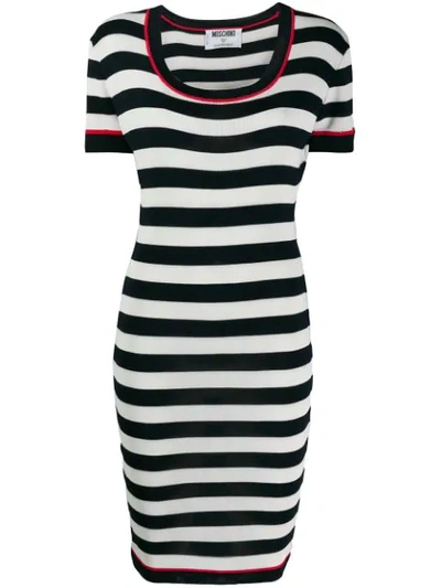Pre-owned Moschino Striped Fitted Dress In White