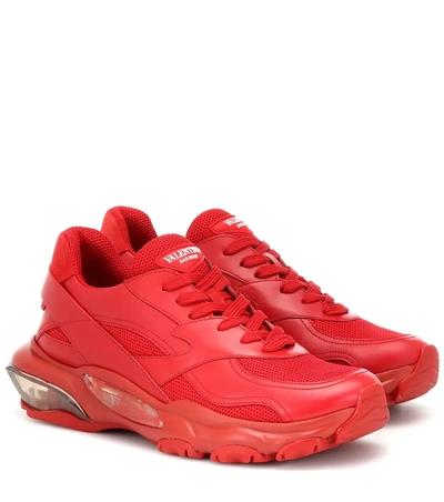 Valentino Garavani Red Leather And Mesh Bounce Sneakers
