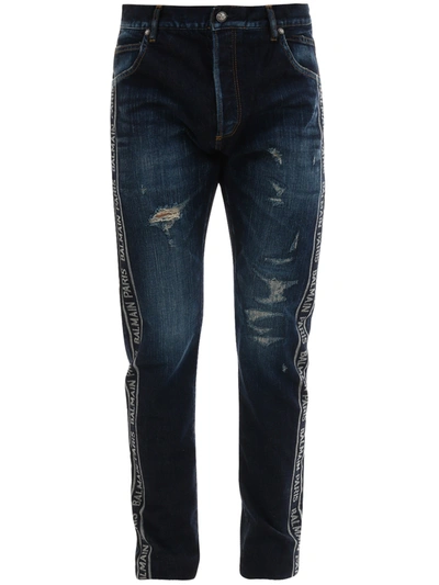 Balmain Logo Jeans Slim In Blue