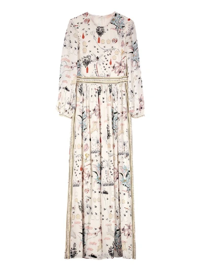 Tory Burch Printed Silk Long Dress In Ivory