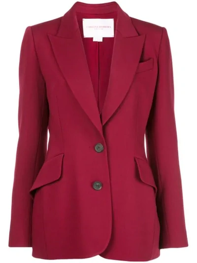 Carolina Herrera Notched Lapel Wool-blend Blazer Jacket In Currant