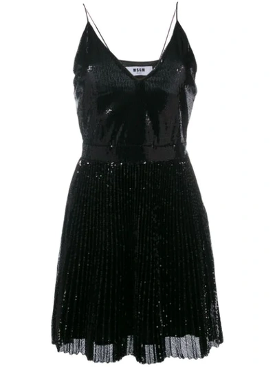Msgm Sequin Pleated Dress In Black