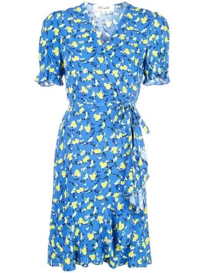 Diane Von Furstenberg Floral Print Wrap Dress In Blue