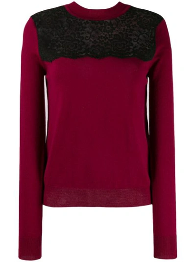 Mulberry Lace Panel Sweater In Red