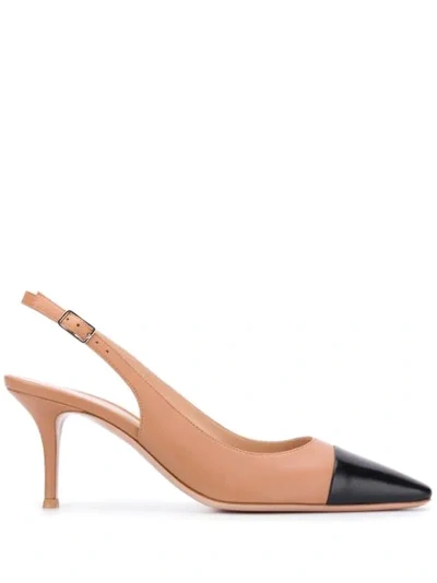 Gianvito Rossi Lucy 70 Two-tone Leather Slingback Pumps In Beige,black