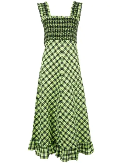 Ganni Checked A-line Dress In Green