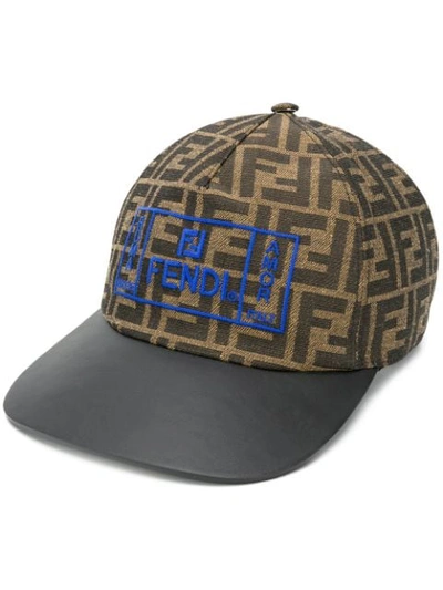 Fendi Ff Logo Leather Visor Baseball Hat In Brown