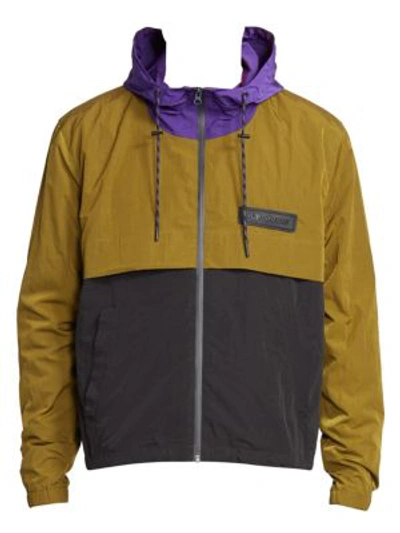 Ami Alexandre Mattiussi Colorblock Hooded Windbreaker Jacket In Yellow Multi
