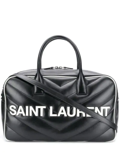 Saint Laurent Logo Patch Quilted Holdall In Black