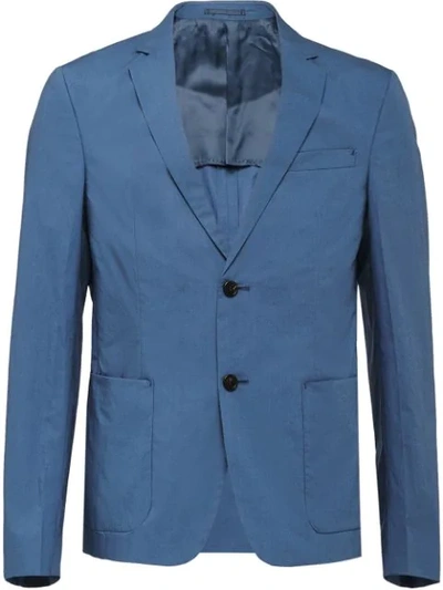 Prada Technical Cotton Single-breasted Jacket In Blue