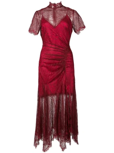 Jonathan Simkhai Red Ruched Lace Dress