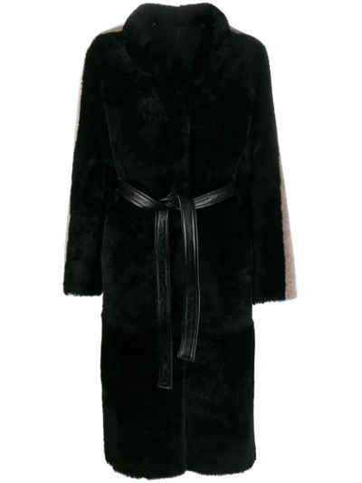 Blancha Side-stripe Belted Coat In Black
