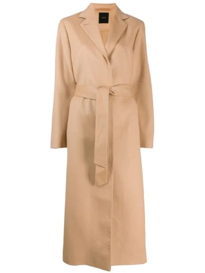 Agnona Long Belted Coat In Brown