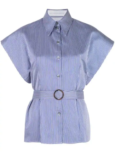 Victoria Victoria Beckham Belted Striped Button Down Shirt In Blue