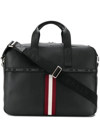 Bally Logo Stripe Briefcase In Black