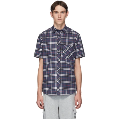 Burberry Checked Shirt In Carbon Blue