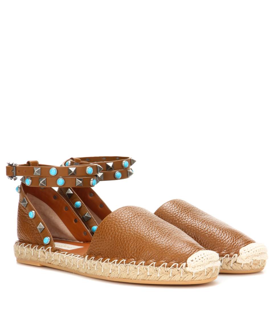 valentino garavani rockstud flatform leather espadrille sandals