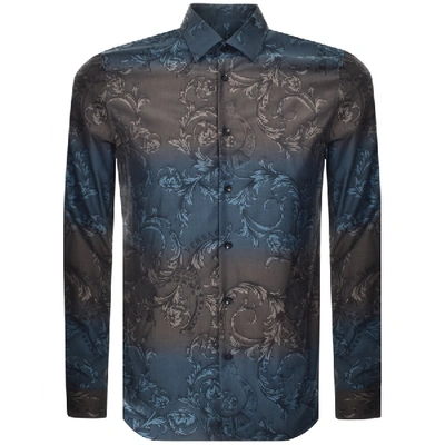 Versace Long Sleeved Baroque Shirt Blue