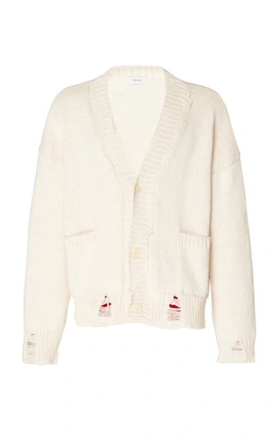 Rhude Distressed Cotton Cardigan Sweater In Neutral