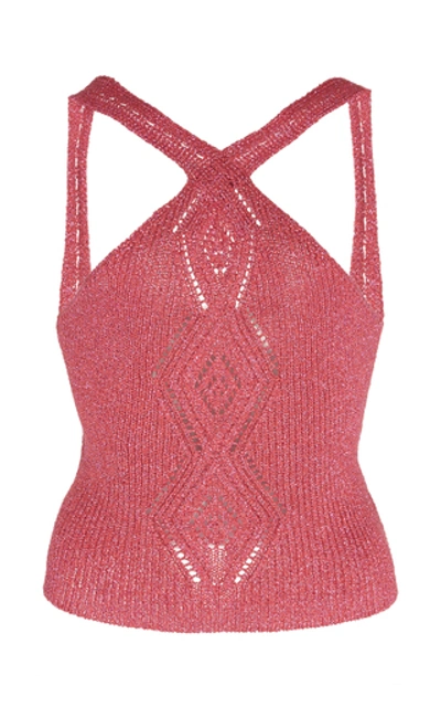 Peter Pilotto Metallic Pointelle-knit Halter Top In Pink
