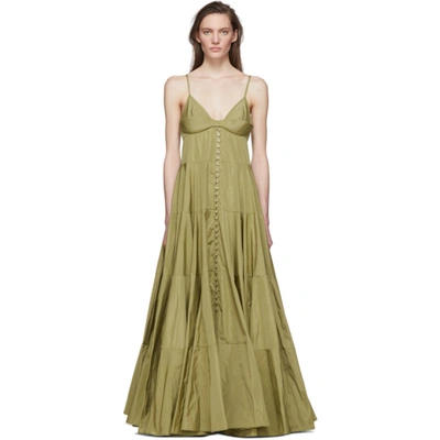 Jacquemus Manosque Bustier-panel Tiered Maxi Dress In Green