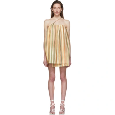 Jacquemus Striped One Shoulder Silk Mini Dress