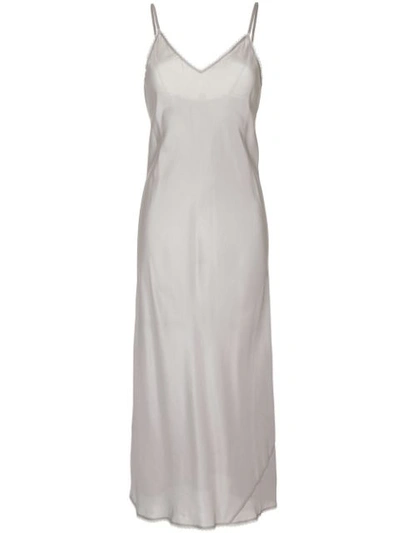 Lee Mathews V-neck Slip Dress With Lace In Silver