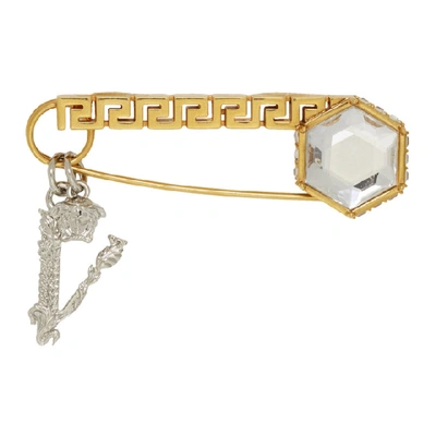 Versace Swarovski Crystal Embellished Baroque Safety Pin Brooch In Gold